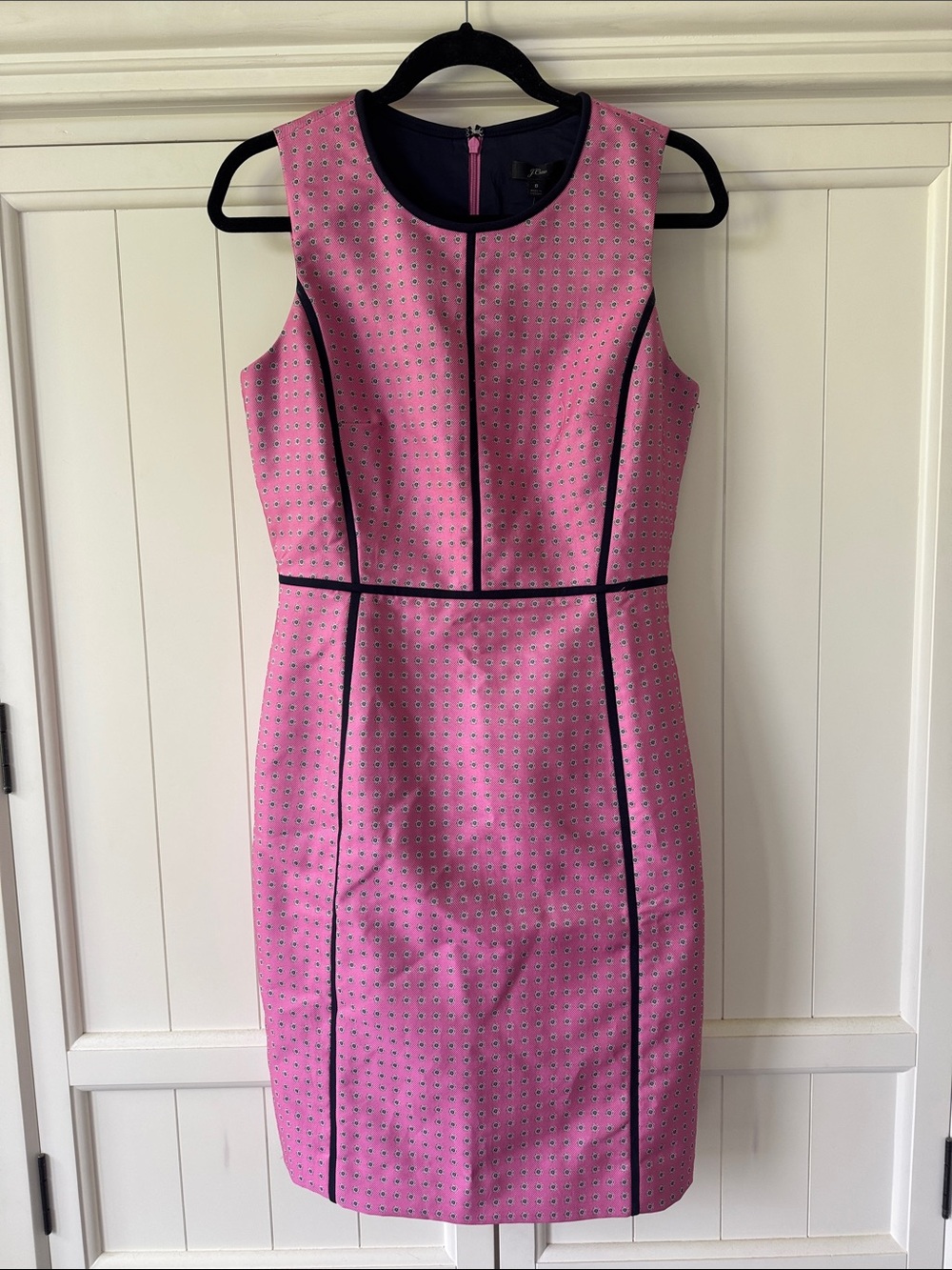J. Crew Pink Sheath Dress with Navy Piping